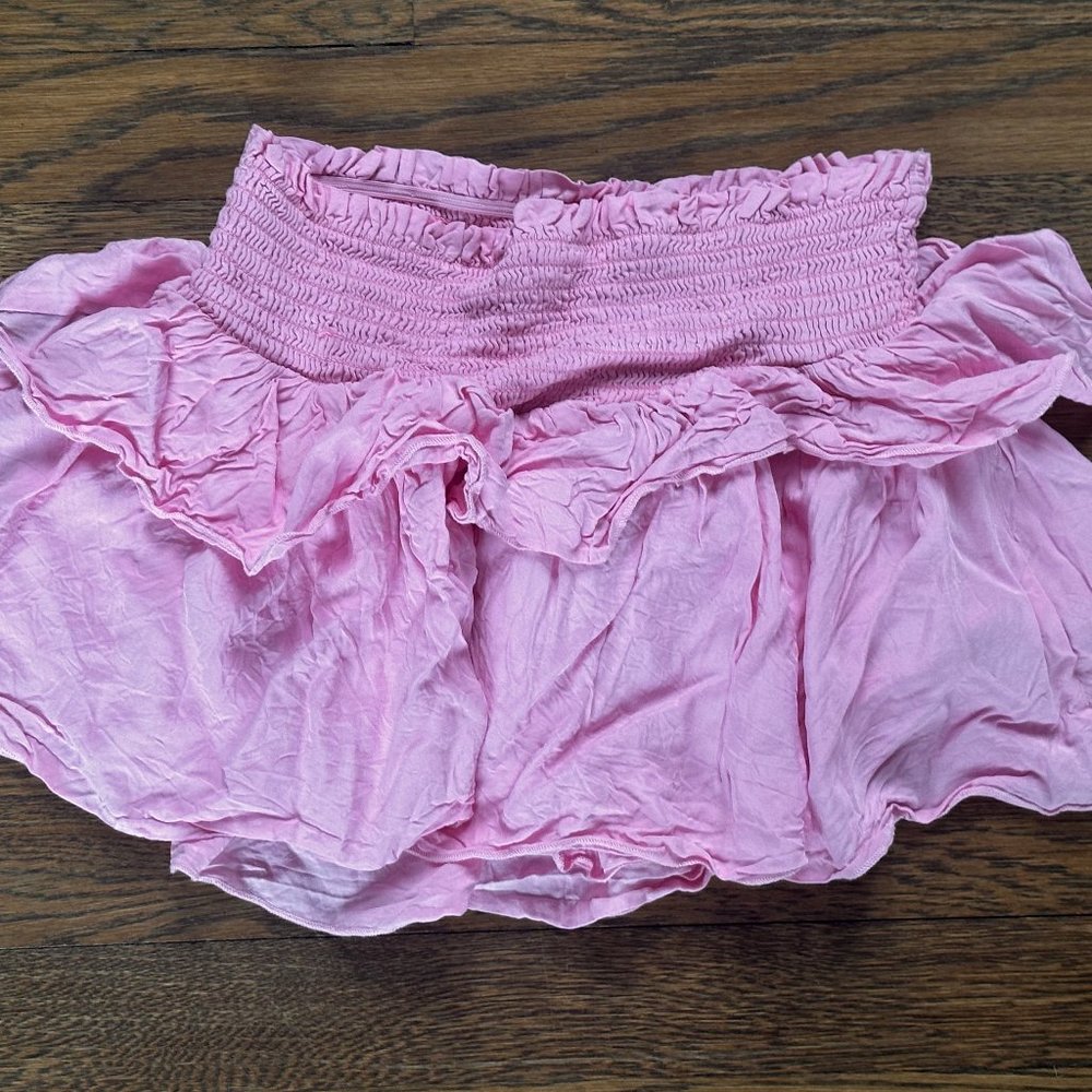 Katie J Pink Ruffled Smocked Waist Skirt
